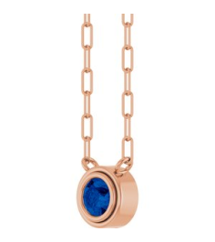 88688 Necklace Set 14K Rose Round Natural Blue Sapphire 4 Mm 18 In Polished Natural Blue Sapphire Bezel-Set Necklace