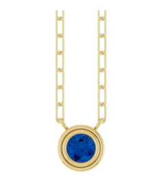 88688 Necklace Set 14K Yellow Round Natural Blue Sapphire 4 Mm 18 In Polished Natural Blue Sapphire Bezel-Set Necklace