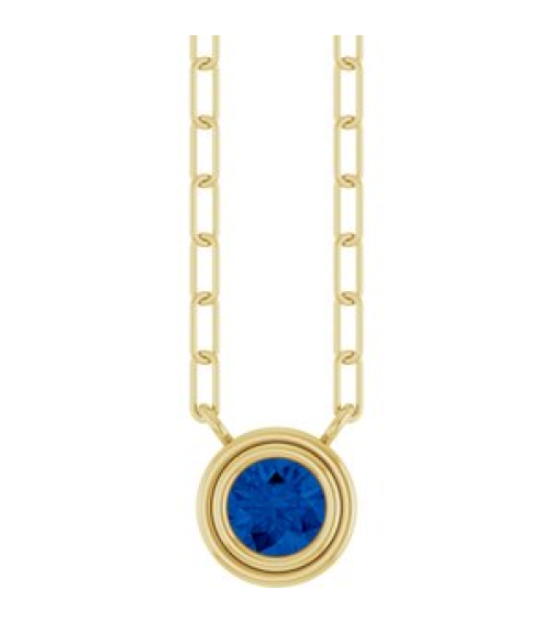 88688 Necklace Set 14K Yellow Round Natural Blue Sapphire 4 Mm 18 In Polished Natural Blue Sapphire Bezel-Set Necklace