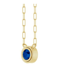 88688 Necklace Set 14K Yellow Round Natural Blue Sapphire 4 Mm 18 In Polished Natural Blue Sapphire Bezel-Set Necklace