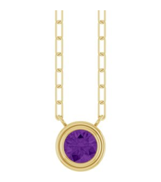 88688 Necklace Set 14K Yellow Round Natural Amethyst 5 Mm 18 In Polished Natural Amethyst Bezel-Set Necklace