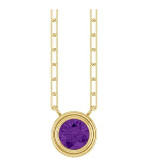 88688 Necklace Set 14K Yellow Round Natural Amethyst 5 Mm 18 In Polished Natural Amethyst Bezel-Set Necklace