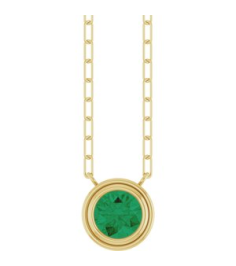 88688 Necklace Set 14K Yellow Round Natural Emerald 6 Mm 18 In Polished Natural Emerald Bezel-Set Necklace