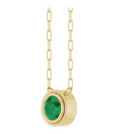 88688 Necklace Set 14K Yellow Round Natural Emerald 6 Mm 18 In Polished Natural Emerald Bezel-Set Necklace