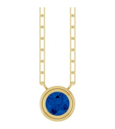 88688 Necklace Set 14K Yellow Round Natural Blue Sapphire 5 Mm 18 In Polished Natural Blue Sapphire Bezel-Set Necklace