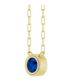 88688 Necklace Set 14K Yellow Round Natural Blue Sapphire 5 Mm 18 In Polished Natural Blue Sapphire Bezel-Set Necklace