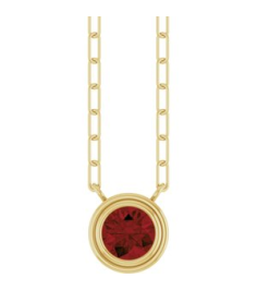 88688 Necklace Set 14K Yellow Round Natural Mozambique Garnet 5 Mm 18 In Polished Natural Mozambique Garnet Bezel-Set Necklace