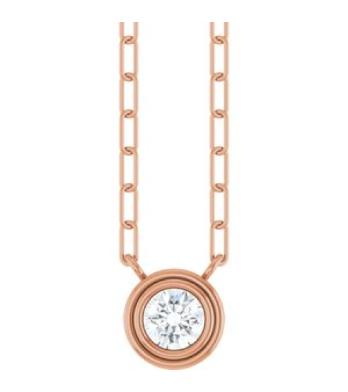 88688 Necklace Set 14K Rose Round Natural White Sapphire 4 Mm 18 In Polished Natural White Sapphire Bezel-Set Necklace