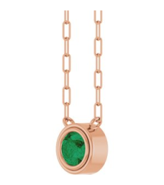 88688 Necklace Set 14K Rose Round Natural Emerald 5 Mm 18 In Polished Natural Emerald Bezel-Set Necklace