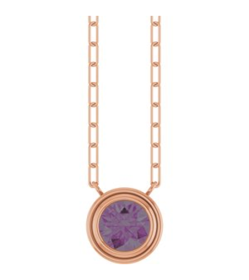 88688 Necklace Set 14K Rose Round Lab-Grown Alexandrite 6 Mm 18 In Polished Lab-Grown Alexandrite Bezel-Set Necklace