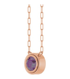 88688 Necklace Set 14K Rose Round Lab-Grown Alexandrite 6 Mm 18 In Polished Lab-Grown Alexandrite Bezel-Set Necklace