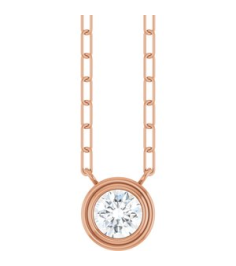 88688 Necklace Set 14K Rose Round Natural White Sapphire 5 Mm 18 In Polished Natural White Sapphire Bezel-Set Necklace