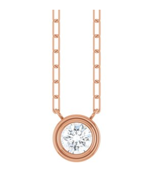 88688 Necklace Set 14K Rose Round Natural White Sapphire 5 Mm 18 In Polished Natural White Sapphire Bezel-Set Necklace