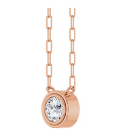 88688 Necklace Set 14K Rose Round Natural White Sapphire 5 Mm 18 In Polished Natural White Sapphire Bezel-Set Necklace
