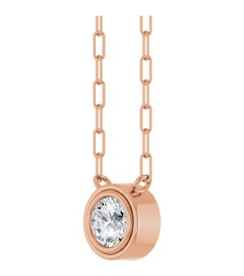 88688 Necklace Set 14K Rose Round Natural White Sapphire 5 Mm 18 In Polished Natural White Sapphire Bezel-Set Necklace
