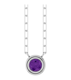 88688 Necklace Set 14K White Round Natural Amethyst 4 Mm 18 In Polished Natural Amethyst Bezel-Set Necklace
