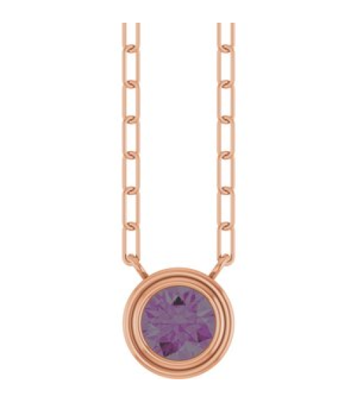 88688 Necklace Set 14K Rose Round Lab-Grown Alexandrite 5 Mm 18 In Polished Lab-Grown Alexandrite Bezel-Set Necklace