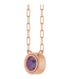 88688 Necklace Set 14K Rose Round Lab-Grown Alexandrite 5 Mm 18 In Polished Lab-Grown Alexandrite Bezel-Set Necklace