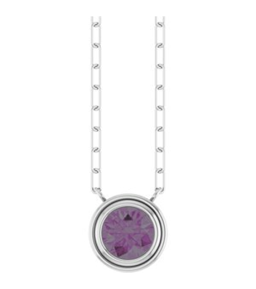 88688 Necklace Set Sterling Silver Round Lab-Grown Alexandrite 6 Mm 18 In Polished Lab-Grown Alexandrite Bezel-Set Necklace
