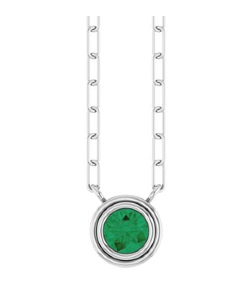 88688 Necklace Set Sterling Silver Round Lab-Grown Emerald 4 Mm 18 In Polished Lab-Grown Emerald Bezel-Set Necklace