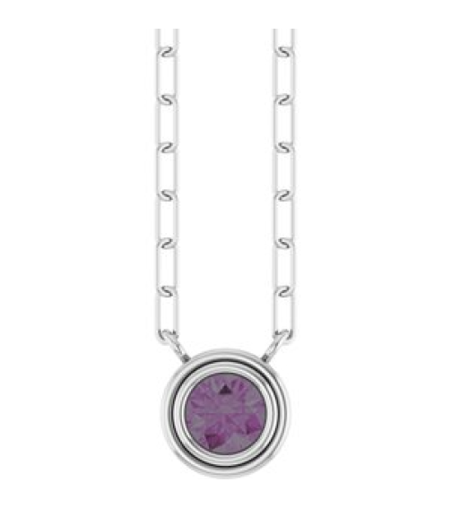 88688 Necklace Set Sterling Silver Round Lab-Grown Alexandrite 4 Mm 18 In Polished Lab-Grown Alexandrite Bezel-Set Necklace
