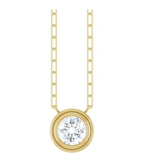 88688 Necklace Set 14K Yellow Round Natural White Sapphire 6 Mm 18 In Polished Natural White Sapphire Bezel-Set Necklace
