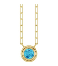 88688 Necklace Set 14K Yellow Round Natural Blue Zircon 4 Mm 18 In Polished Natural Blue Zircon Bezel-Set Necklace