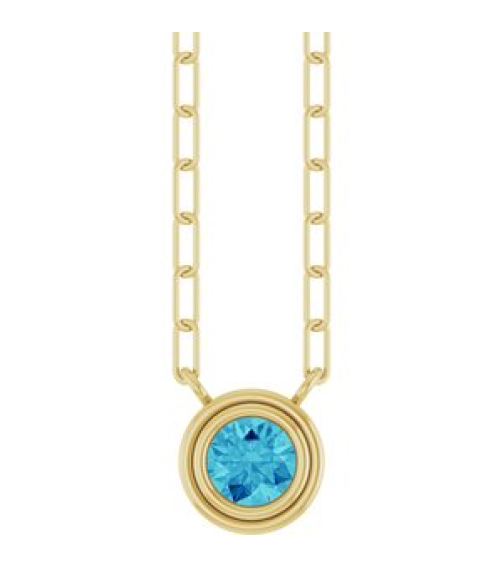 88688 Necklace Set 14K Yellow Round Natural Blue Zircon 4 Mm 18 In Polished Natural Blue Zircon Bezel-Set Necklace