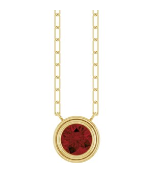 88688 Necklace Set 14K Yellow Round Natural Mozambique Garnet 6 Mm 18 In Polished Natural Mozambique Garnet Bezel-Set Necklace