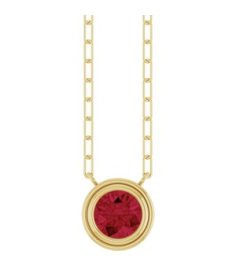 88688 Necklace Set 14K Yellow Round Lab-Grown Ruby 6 Mm 18 In Polished Lab-Grown Ruby Bezel-Set Necklace