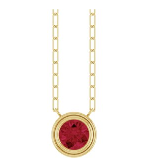 88688 Necklace Set 14K Yellow Round Lab-Grown Ruby 6 Mm 18 In Polished Lab-Grown Ruby Bezel-Set Necklace