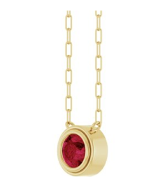 88688 Necklace Set 14K Yellow Round Lab-Grown Ruby 6 Mm 18 In Polished Lab-Grown Ruby Bezel-Set Necklace