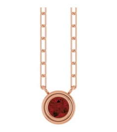 88688 Necklace Set 14K Rose Round Natural Mozambique Garnet 4 Mm 18 In Polished Natural Mozambique Garnet Bezel-Set Necklace