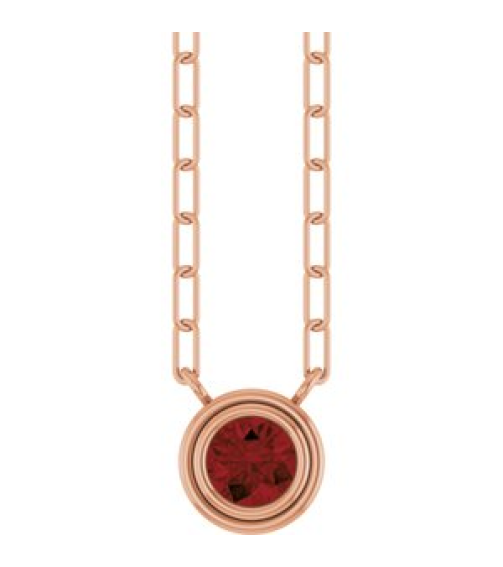 88688 Necklace Set 14K Rose Round Natural Mozambique Garnet 4 Mm 18 In Polished Natural Mozambique Garnet Bezel-Set Necklace