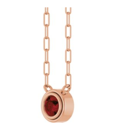 88688 Necklace Set 14K Rose Round Natural Mozambique Garnet 4 Mm 18 In Polished Natural Mozambique Garnet Bezel-Set Necklace