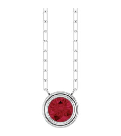88688 Necklace Set Sterling Silver Round Lab-Grown Ruby 6 Mm 18 In Polished Lab-Grown Ruby Bezel-Set Necklace