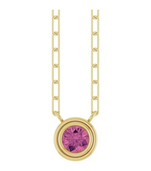 88688 Necklace Set 14K Yellow Round Natural Pink Tourmaline 4 Mm 18 In Polished Natural Pink Tourmaline Bezel-Set Necklace