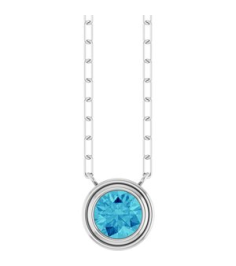 88688 Necklace Set 14K White Round Natural Blue Zircon 6 Mm 18 In Polished Natural Zircon Bezel-Set Necklace
