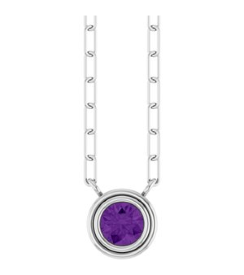 88688 Necklace Set Sterling Silver Round Natural Amethyst 4 Mm 18 In Polished Natural Amethyst Bezel-Set Necklace