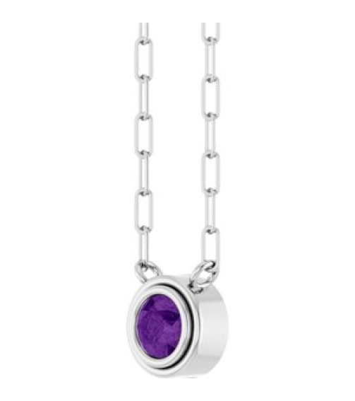 88688 Necklace Set Sterling Silver Round Natural Amethyst 4 Mm 18 In Polished Natural Amethyst Bezel-Set Necklace