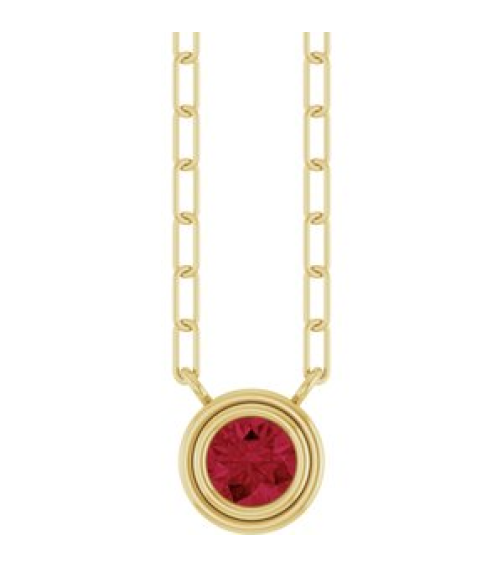 88688 Necklace Set 14K Yellow Round Natural Ruby 4 Mm 18 In Polished Natural Ruby Bezel-Set Necklace