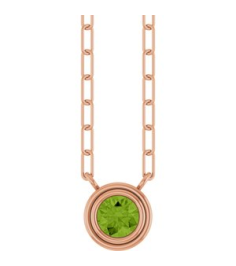 88688 Necklace Set 14K Rose Round Natural Peridot 4 Mm 18 In Polished Natural Peridot Bezel-Set Necklace