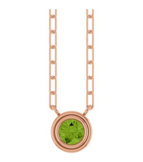 88688 Necklace Set 14K Rose Round Natural Peridot 4 Mm 18 In Polished Natural Peridot Bezel-Set Necklace