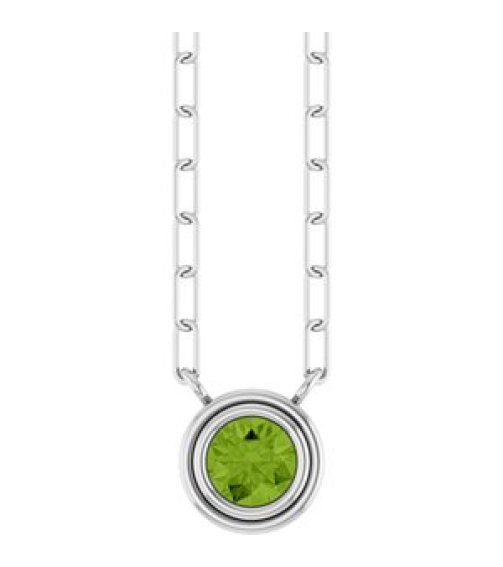 88688 Necklace Set Sterling Silver Round Natural Peridot 4 Mm 18 In Polished Natural Peridot Bezel-Set Necklace