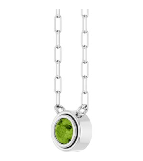 88688 Necklace Set Sterling Silver Round Natural Peridot 4 Mm 18 In Polished Natural Peridot Bezel-Set Necklace