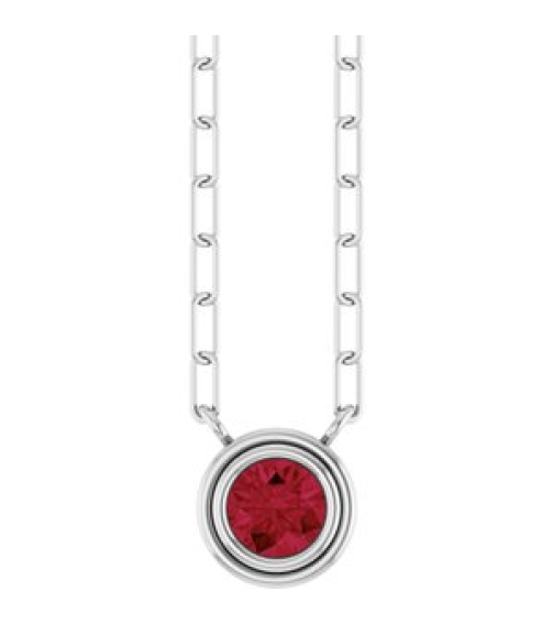 88688 Necklace Set Sterling Silver Round Lab-Grown Ruby 4 Mm 18 In Polished Lab-Grown Ruby Bezel-Set Necklace