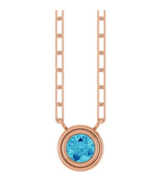 88688 Necklace Set 14K Rose Round Natural Blue Zircon 4 Mm 18 In Polished Natural Blue Zircon Bezel-Set Necklace