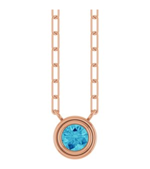 88688 Necklace Set 14K Rose Round Natural Blue Zircon 4 Mm 18 In Polished Natural Blue Zircon Bezel-Set Necklace
