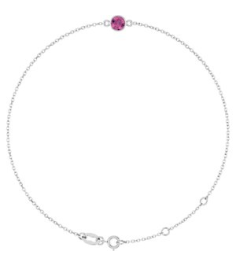 Brc808 Bracelet 14K White Set 1-Stone Natural Pink Tourmaline Round 4 Mm 8.7 X 4.8 Mm 6 12-7 12 In Polished Natural Pink Tourmaline Bezel-Set Bracelet