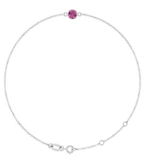 Brc808 Bracelet 14K White Set 1-Stone Natural Pink Tourmaline Round 4 Mm 8.7 X 4.8 Mm 6 12-7 12 In Polished Natural Pink Tourmaline Bezel-Set Bracelet
